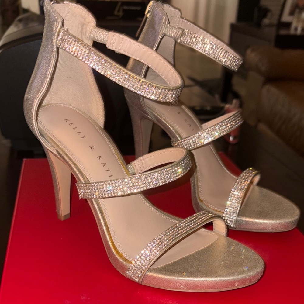 Kelly & Katie Gold Stiletto Sandals with Sparkly Straps